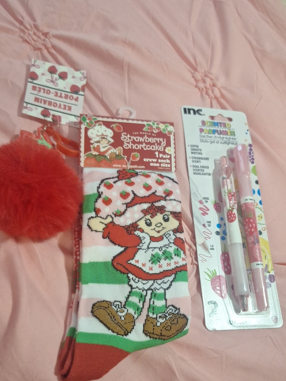 Strawberry Shortcake Crew Socks Pens And Strawberry Keychaim